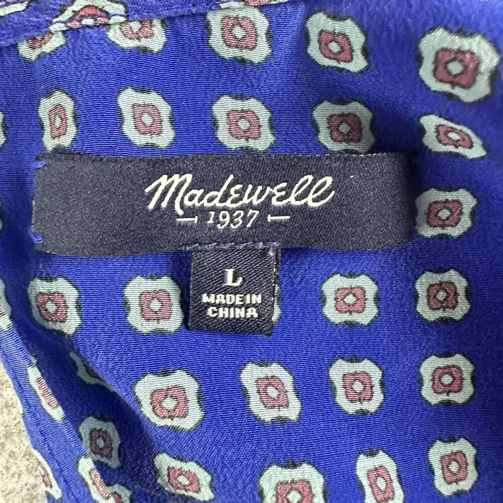 Madewell Blue Patterned Short-Sleeve Blouse - Picture 12 of 13